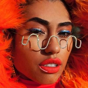 Silver Wave Shape Design Rhinestone Décor Glasses Frame Half Frame Eyeglasses